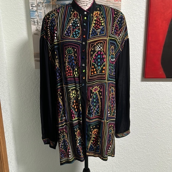 Platinum by Dorothy Schoelen Tops - Vtg Platinum by Dorothy‎ Schoelen Beaded Artistic Tunic Shirt Size Large L rare